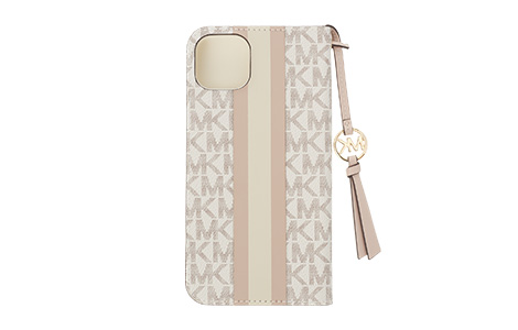 iPhone 14 Plusp MICHAEL KORS ubN^CvP[X with Tassel Charm^Beige Pink Stripe