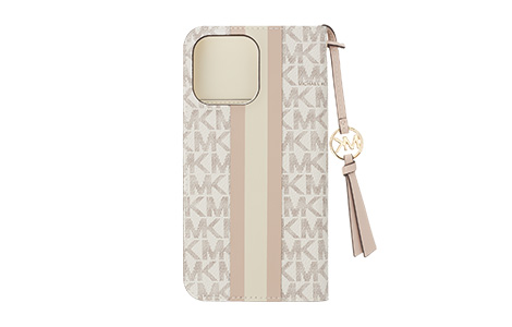 iPhone 14 Pro Maxp MICHAEL KORS ubN^CvP[X with Tassel Charm^Beige Pink Stripe