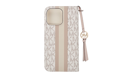 iPhone 15 Pro Maxp MICHAEL KORS ubN^CvP[X with Tassel Charm^Beige Pink Stripe