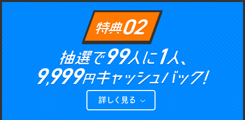 特典02 抽選で99人に1人、9,999円キャッシュバック! 詳しく見る
