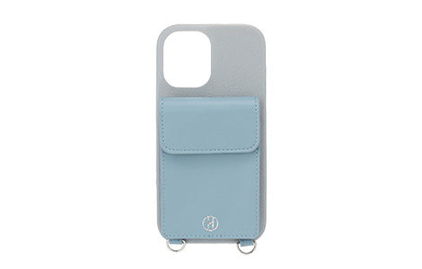 ELLE - Wrap Case with Pouch for iPhone 16 [ Gray~Light Blue ]