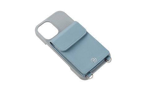 ELLE - Wrap Case with Pouch for iPhone 16 [ Gray~Light Blue ]