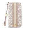 iPhone 17p MICHAEL KORS ubN^CvP[X with Tassel Charm^Beige Pink Stripe