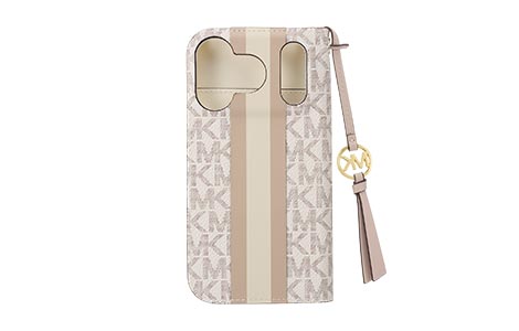 iPhone 17 Prop MICHAEL KORS ubN^CvP[X with Tassel Charm^Beige Pink Stripe