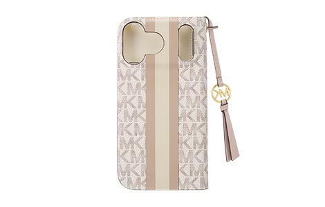 iPhone 17 Pro Maxp MICHAEL KORS ubN^CvP[X with Tassel Charm^Beige Pink Stripe