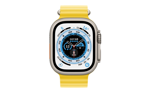 Apple Watch Ultra- 49mmチタニウムケースとイエローオーシャンバンド 