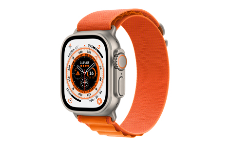 Apple Watch Ultra- 49mmチタニウムケースとオレンジアルパインループ 