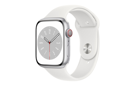 Apple Watch Series 8- 45mmシルバーアルミニウムケースとホワイト