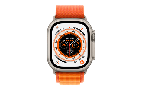 Apple Watch Ultra- 49mmチタニウムケースとオレンジアルパインループ 