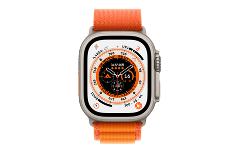 Apple Watch Ultra- 49mmチタニウムケースとオレンジアルパインループ