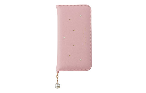 iPhone 8用 パールチャーム付きブックタイプケース／ピンク