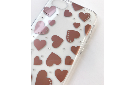 iPhone 8用 メタルデコレーションハイブリッドカバー／pink gold heart