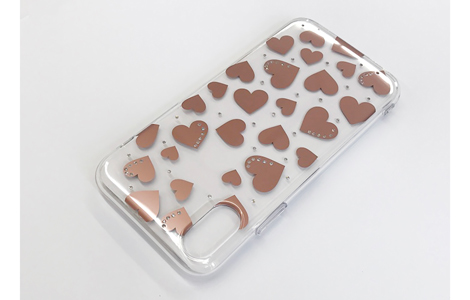 iPhone X用 メタルデコレーションハイブリッドカバー／pink gold heart