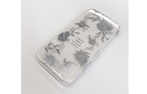 iPhone X用 メタルデコレーションハイブリッドカバー／silver flower