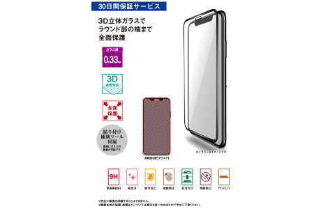 iPhone 11 Pro Max用 3D保護ガラス／ブラック