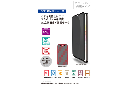 au限定】iPhone 11 Pro Max用 3D保護ガラス(のぞき見防止)／ブラック ...