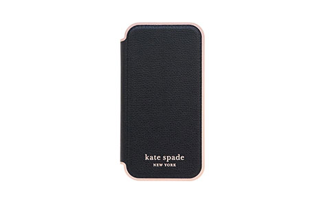 iPhone 13 mini用 kate spade（R）ブックタイプケース／Black×Pale vellum