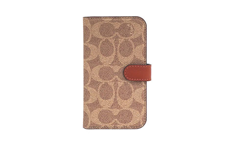 iPhone 13 mini用 COACH（R）ブックタイプケース／SIGNATURE Brown