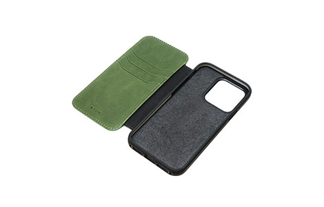 FOX AGING-LEATHER FOLIO CASE FOR iPhone 13 Pro／Green