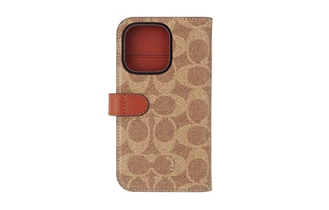 iPhone 14 Pro用 COACH（R）ブックタイプケース／SIGNATURE Brown 