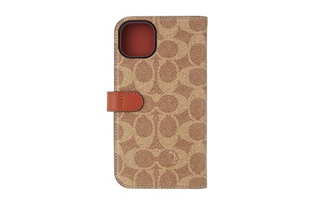 iPhone 14 Plus用 COACH（R）ブックタイプケース／SIGNATURE Brown 