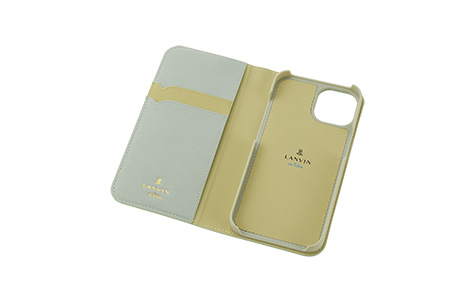 【au限定】iPhone 14用 LANVIN en Bleu ブックタイプケース／Mineral Gray×Light Green