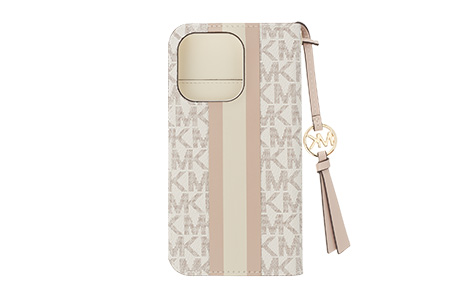 iPhone 14 Prop MICHAEL KORS ubN^CvP[X with Tassel Charm^Beige Pink Stripe