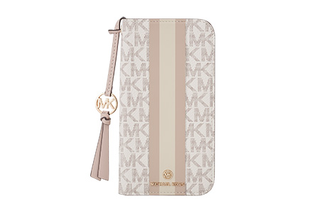 iPhone 15p MICHAEL KORS ubN^CvP[X with Tassel Charm^Beige Pink Stripe