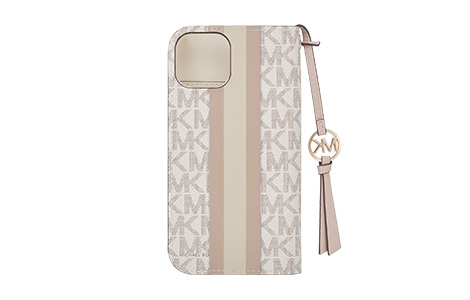 iPhone 15p MICHAEL KORS ubN^CvP[X with Tassel Charm^Beige Pink Stripe