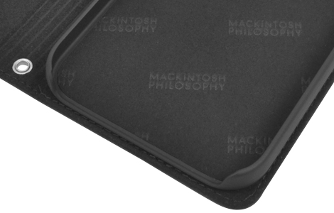 【au限定】iPhone 15用 MACKINTOSH PHILOSOPHY リアルレザーブックタイプケース／ブラック