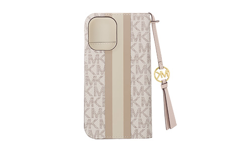 iPhone 16p MICHAEL KORS ubN^CvP[X with Tassel Charm^Beige Pink Stripe