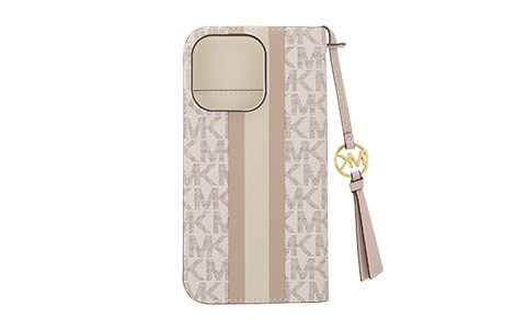 iPhone 16 Prop MICHAEL KORS ubN^CvP[X with Tassel Charm^Beige Pink Stripe