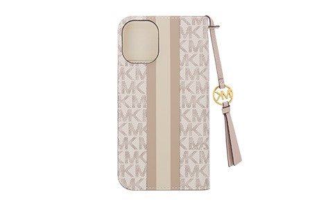 iPhone 16 Plusp MICHAEL KORS ubN^CvP[X with Tassel Charm^Beige Pink Stripe