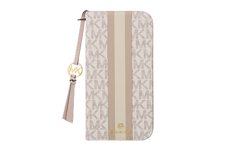 iPhone 16 Pro Maxp MICHAEL KORS ubN^CvP[X with Tassel Charm^Beige Pink Stripe