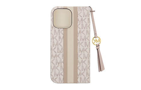 iPhone 16 Pro Maxp MICHAEL KORS ubN^CvP[X with Tassel Charm^Beige Pink Stripe