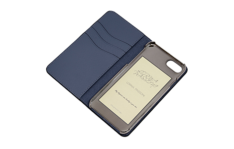 LORNA PASSONI Kipskin Leather Folio Case for iPhone 8／Navy
